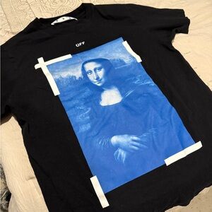 Off-White Black Tee with Blue Mona Lisa Print